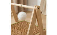 Solid Wood Rattan Feline Bed T-Shaped Stand Wooden Feline Bed Suspended Platform Pet Furniture Fluffy Ball Toy
