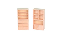 4 Pieces 1:12 Scale Dollhouse Cabinet with Drawers Unfinished Miniature Cabinet DIY Miniature Shelving Paintable for Crafters, Hobbyists, Collectors