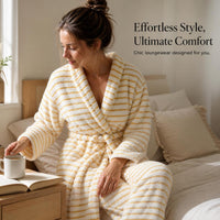 Women's Coral Fleece Thickened Striped Long Warm Flannel Nightgown