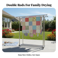 High Load Capacity Stainless Steel Drying Rack Rust-Resistant Adjustable Clothing Stand Easy Assembly Heavy Duty Clothing Rack 2-Tier Design for Apartment Dwellers, Homeowners, Balcony, Indoors, Outdoors, Laundry Room