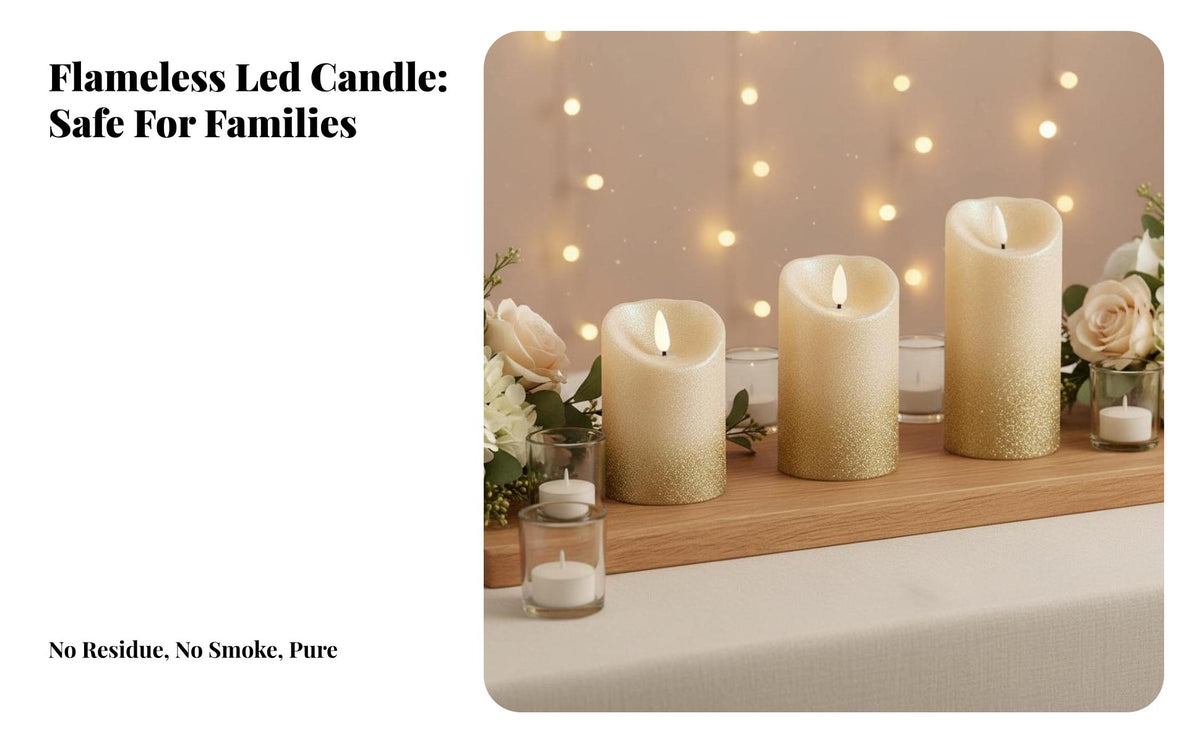 Gold Glitter Electronic Candle Smokeless Gold Glitter Candle Romantic Ambient Decor for Couples, Homeowners, Table Centerpiece, Dinner Parties