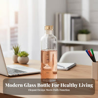 Time Marker Glass Bottle Large Capacity Glass Bottle with Time Marker Stylish Design Drinkware for Students, Fitness Enthusiasts, School, Home, Travel