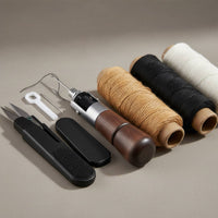 24 Pieces DIY Leather Tool Kit Includes 3 Hues Waxed Thread Leather Craft Tool Kit Beginner-Easy-to-Use Ergonomic Wooden Handles