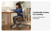 responsive spine Support Ergonomic Kids Chair Adaptive Double spinerest Adjustable Student Chair Breathable Mesh Fabric Desk Seat Built-in Footrest for Students, Parents, Study Room, Home, Bedroom, Playroom