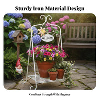 Welcome Sign Flower Stand Foldable Design Plant Holder Freestanding Display Rack for Gardening Enthusiasts, Gardeners, Front Porch, Patio, Living Room