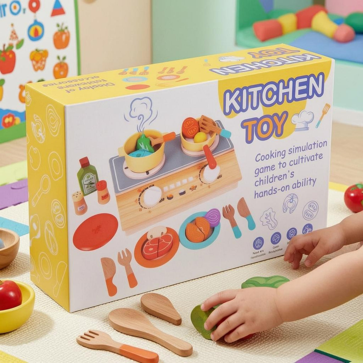 Child-Sized Pretend Kitchen Cooktop Colorful Tabletop Kitchen Play Set for Children