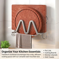 Cabinet and Kitchen Cupboard Lid Organizer for Home Cooks, Wall Mount Rack and Pan with Adjustable Cutting Board for