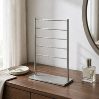 Horizontal Rods Metal Jewelry Stand Silver Finish Earring Holder Freestanding Tabletop Jewelry Rack Slim Design