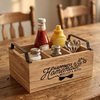 Wooden Utensil Holder Compartmented Rustic Flatware Storage Box Portable