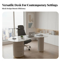 Modern Sintered Stone Desk Hard-Wearing and Sturdy Curved Sintered Stone Desk High Temperature Resistant for Designers, Home Workers, Beauty Salon