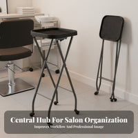 Space Saving Foldable Salon Trolley Multi-Functional Foldable Salon Tray Stand High Load Capacity Rolling Utility Cart 360-Degree Swivel Wheels for Hairdressers, Beauticians Artists, Beauty Parlor, Barbershop, Spa, Home