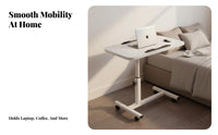 Multi-Functional Adjustable Height Side Table Space-Saving Design Rolling Bedside Table Sturdy Construction Mobile Laptop Desk Easy Assembly for Telecommute Workers, Work from Home Professionals, Students, Bedroom, Living Room, Small Areas
