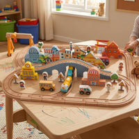 Wooden Scene Railway Set Toy Colorful City Transport Play Set Smooth Surface Railway Layout for Children