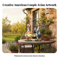2 Pieces Waterfowl Couple Solar Lamp Weather Resistant Solar Waterfowl Lamp Creature Garden Sculpture Hand-Painted for Courtyard