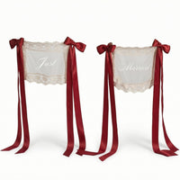 Tulle Chair Bows with Lace Transparent Chair-Back Decorations with Ribbons Sash Adjustable Elegant for Brides
