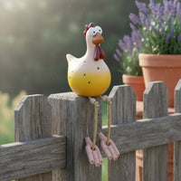 Weather Resistant Dangling Leg Chicken Figurine Hand-Painted Resin Chicken Ornament for Collectors, Garden, Patio, Desktop