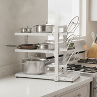 Multi-layer Kitchen Pot Rack with Lid Holder, Under-Sink Countertop Storage Organizer