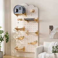 Cat Activity Center Wall Mounted Pegboard, DIY Wood Climbing Wall with House, Japanese Style Walkways and Furniture Climbing for Indoor Cats