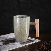 Modern Minimalist Ceramic Coffee Mug with Wooden Handle