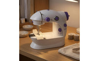 White with Lavender Accents Electric Sewing Machine Built-in Light Tabletop Sewing Machine Speed Control Stitching Tool Foot Pedal