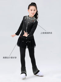 DVWVB花样滑冰训练服套装 烫钻加绒上衣护臀裤套装 儿童成人款B01