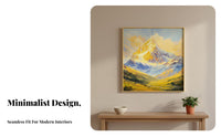 High Quality Print Golden Mountain Painting Inspiring Nature Scenery Golden Mountain Wall Art Ready to Hang Gold Summit Canvas Picture Aluminum Alloy Frame for New Homeowners, Interior Designers, Office Workers, Entrance Hall, Living Room, Hallway