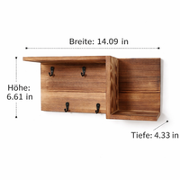 Key Board Wall Shelf made of Wood-Based Material, Modern Coat Rack with Hooks, Hallway Coat Rack for Entryway, Camel