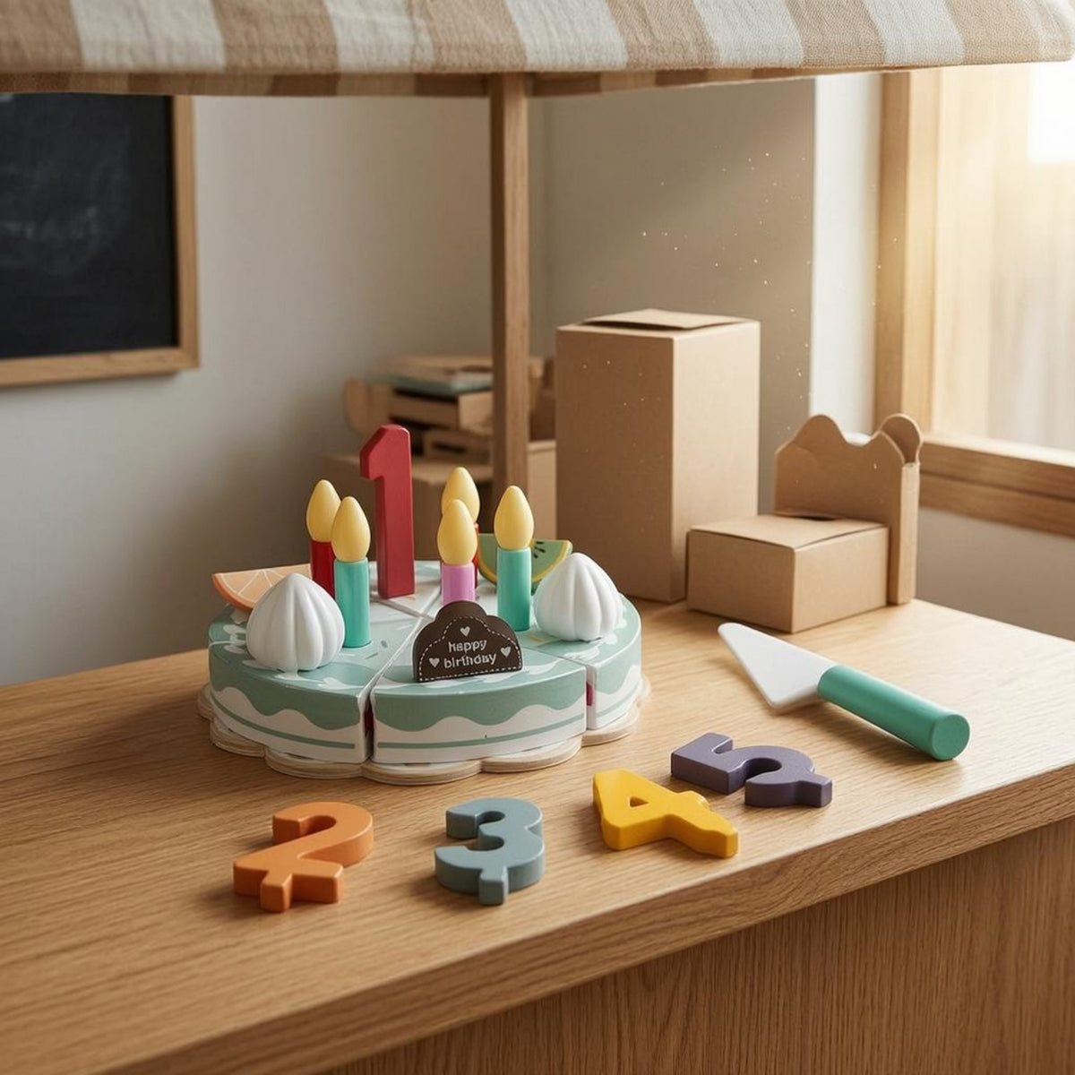 Wooden Cake Toy Smooth Painted Finish Wooden Pretend Cake Printed Decorative Details for Children