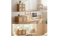 Cabinet with Cane Front Modular Stackable Storage Cabinet Rattan Stackable Storage Unit for Small Areas, Living Room, Study