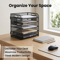 5-Tier Metal Desk Storage with Drawer and Pen Holder, Desktop File Organizer for Office Home, Paper Filing Rack for Students Workspace