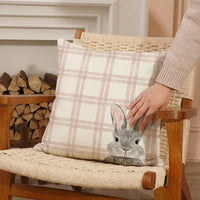 Easter Bunny Pillow Cover Invisible Zipper Easter Pillow Cover 18x18 Inch Linen Decorative Pillow Cover for Families, Sofa, Living Room