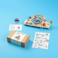 Steering Wheel Busy Board Water-Based Paint Pretend Pretend Vehicle Simulator Wood Wooden Car Dashboard Toy for Young Children, Travel