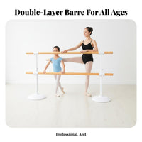 Stable Base Adjustable Double Ballet Barre Non-Slip Feet Adjustable Dance Barre Steel Core Reinforced Freestanding Dance Bar Heavy Duty Construction for Dancers, Adults, Beginners, Studio, School, Gym