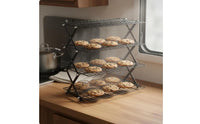 Multi-Tier Cooling Rack Non Coating Foldable Cooking Rack Space-Saving Stackable Pastry Shelf for Home Cooks, Camping, Bakery, Outdoor Barbecue