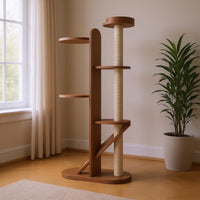 Wooden Cat Climber Climbing Tree Walnut Finish Cat Climbing Towers Structure Diagonal Ramp Pet Accessory