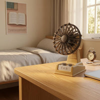 Two-Speed USB Rechargeable Fan Adjustable Tilt Retro Desk Fan Vintage Style Cooling Device Front Knobs for Office, Dorm Room