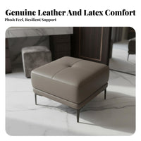 Genuine Leather Long Tufted Ottoman Italian Luxury aesthetic Footstool Multi-Functional Upholstered Bench adaptable Use for Interior Decorators, Homeowners, Families, Living Room, Walk-in Closet, Entryway, Hallway