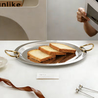Modern Luxury Stainless Steel Mirror Tray with Gold Handles