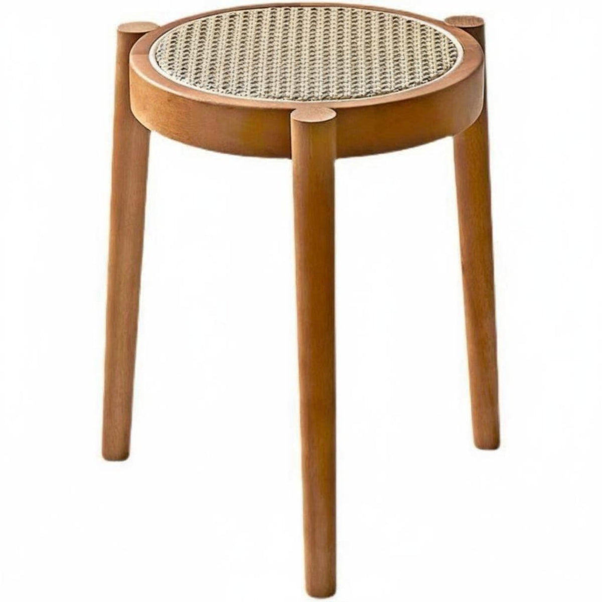 Mortise and Tenon Joint Stackable Round-Top Stool Vintage Design Stackable Woven Top Stool Space-Saving Backless Chair Multi-Purpose for Cafe Owners, Party Hosts, Dining Room, Kitchen, Bedroom, Entryway
