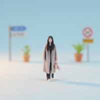 3D Printed 1/64 Scale Woman Figure Pre-Painted Walking Woman Miniature Realistic Intricacy Female Miniature Scene Figure for Hobbyists, Dioramas