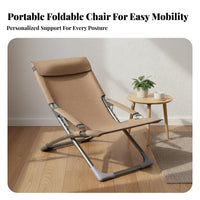 Lightweight Office Rest Chair Padded Headrest Foldable Recliner Breathable Material Portable Recliner Anti-Slip Feet for Homeowners, Beachgoers, Balcony, Outdoor, Backyard, Camping