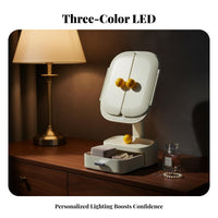 Lighted Mirror with Storage Base Built-in illuminated Light Vanity Organizer Gift suggestion