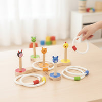 Wooden Rings Toss Game Colorful Creature Hoop Toss Cartoon for Preschoolers, Young Children, Playroom, Classroom, Backyard