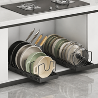 Pot Rack, Under Sink Storage, Frying Pan Rack, 52cm, Stainless Steel, Drawer Type, Adjustable Dividers