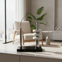 Metal Sculpture with Marble Base Geometric Tabletop Ornament Centerpiece Modern Statue Abstract for Living Room, Office