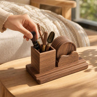 Tea Utensil Holder Walnut Wood Organizer Compact Wooden