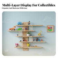 Space-Saving Kids Room Toy Display Shelf Solid Wood Wooden Figurine Display Shelf Easy Installation for Collectors, Adults, Bedroom, Hallway