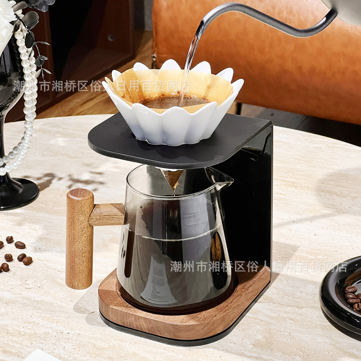Light Luxury Pour-Over Coffee Filter Cup with Acrylic Stand and Sharing Pot Set