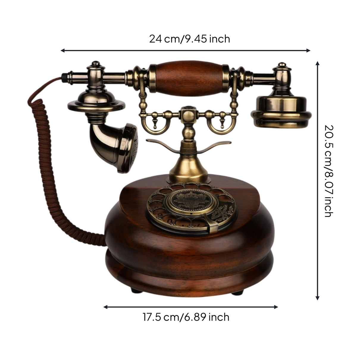 Antique Style Telephone Wood-Finish Vintage Telephone Retro Phone Corded Old-Fashioned Phone Decorative for Decorators, Study