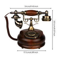 Antique Style Telephone Wood-Finish Vintage Telephone Retro Phone Corded Old-Fashioned Phone Decorative for Decorators, Study